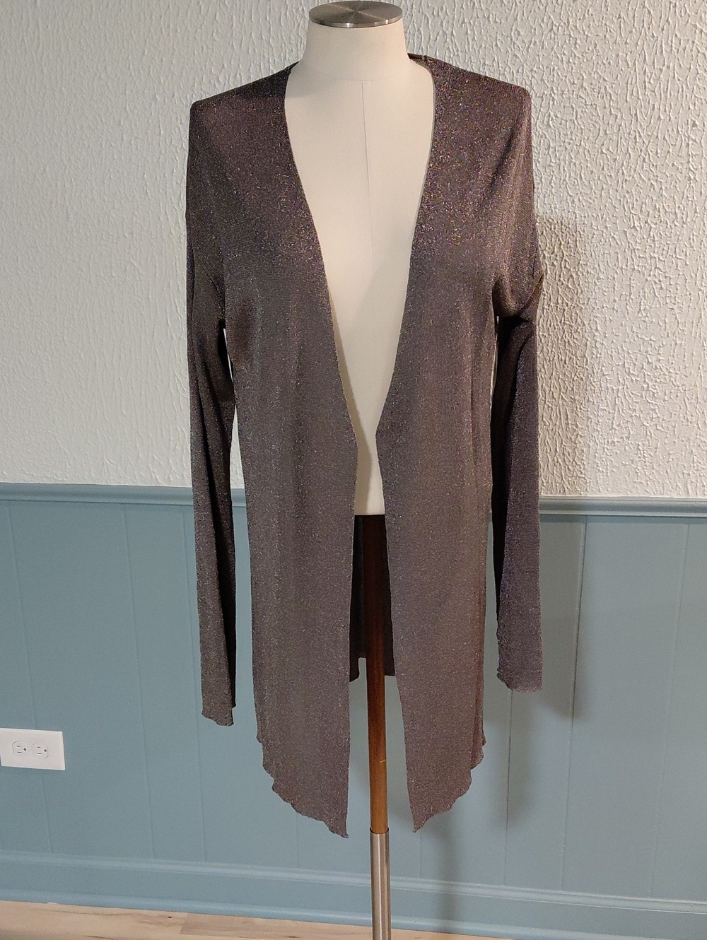 Coldwater Creek Shimmery Open-Front Cardigan in Brown with Metallic Sheen